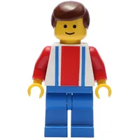 Soccer Player White Torso, Blue/Res Stripes, Blue Legs, Brown Hair, #10