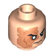 Minifig Head Shredder, Right Eye Scarred Area and No Pupil, Angry Print [Hollow Stud]