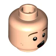 Minifig Head Dick Grayson (Robin), Reddish Brown Eyebrows, Dark Orange Freckles, Singing Print