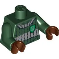 Torso Quidditch Sweater with Slytherin Crest, Ribbed Print, Dark Green Arms, Reddish Brown Hands