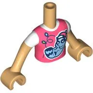 Minidoll Torso Girl with Warm Tan Arms and Hands with Coral Shirt, White Collar, Raccoon with Santa Hat print