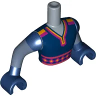 Minidoll Torso Man with Dark Blue Top, Magenta/Bright Light Orange Trim Print, Dark Blue Hands with Sand Blue Forearms Print