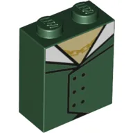 Brick 1 x 2 x 2 with Inside Stud Holder with Green Vest/Jacket, Golden Chain print