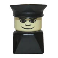 Duplo 2 x 2 x 2 Figure Brick Early, Police Hat Black, Wide Smile Print