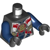 Torso Armor, White and Dark Blue Panels, Gold Samurai X Logo, Gold and Red Trim Print, Dark Blue Arms, Black Hands