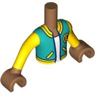 Minidoll Torso Boy with Medium Nougat Arms and Hands with Yellows/Dark Turquoise Jacket, White Shirt, 'L' Logo print