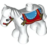 Duplo Animal Horse/Foal with Blue & Red Saddle, and Red Bridle Print