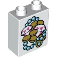 Duplo Brick 1 x 2 x 2 with Bottom Tube - Jewels and Coins Print