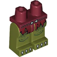 Hips and Olive Green Legs with Dark Red Loincloth Tattered, Braided Belt with Bone Buckle and White Claws Print