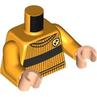 Torso, Sweater, Black Strips, Hogwarts Hufflepuff Crest print, Bright Light Orange Arms, Light Nougat Hands