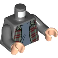 Torso Shirt, Sand Green and Dark Red Plaid, Open over Sand Blue Undershirt Print, Dark Bluish Gray Arms, Light Nougat Hands