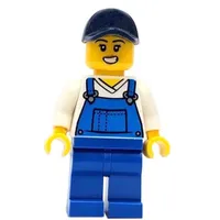 Train Worker, White Torso, Blue Overall, Dark Blue Cap