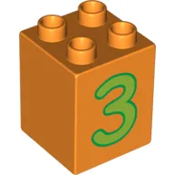 Duplo Brick 2 x 2 x 2 with Number 3 Lime Print