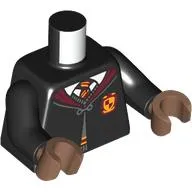 Torso, Hogwarts Crest, Robe, Dark Red Trim, White Shirt, Yellow/Red Tie print, Black Arms, Medium Brown Hands