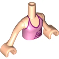 Minidoll Torso Girl with Bright Pink Halter Top with Palm Tree, Waves and Flowers Print, Light Nougat Arms and Hands