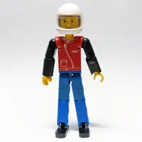 Technic Figure Blue Legs, Red Top with Zipper Print, Black Arms - White Helmet