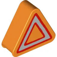 Duplo Brick 1 x 3 x 2 Triangle Road Sign with Silver and Red Triangle Print