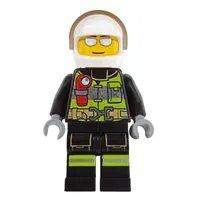 Fireman, Safety Vest with Flashlight, Pocket, and Belt, White Helmet with Visor, Silver Sunglasses