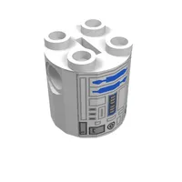 Brick Round 2 x 2 x 2 Robot Body, no Axle Holder with Blue and Gray Astromech Droid Print (R2-D2)