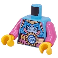 Torso, Light Blue/Dark Pink Feathers, Dark Pink/Gold Sash, Dark Blue Hourglass on Light Blue Circle, Dark Blue Decorations print, Dark Pink Arms, Yellow Hands