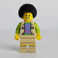 Musician, Man, Open Vest Jacket over Lime Shirt, Black Afro