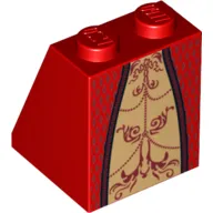 Slope 65° 2 x 2 x 2 with Bottom Tube with Gold Inset Skirt with Dark Red Trim and Background Print