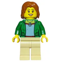 Woman, Open Green Jacket with Necklace, Dark Orange Hair