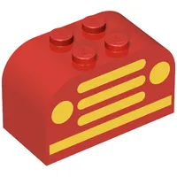 Brick Curved 2 x 4 x 2 Double with Yellow Car Grille and Headlights Print