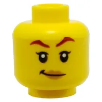 Minifig Head Skylor, Dark Red Eyebrows, Peach Lips Smile / Angry with White Face Paint Print