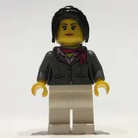 Woman, Dark Bluish Gray Jacket with Magenta Scarf, White Legs, Black Ponytail Hair