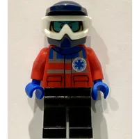 Paramedic, Red Jacket with Star of Life, Dark Blue Dirt Bike Helmet with Snow Goggles, Printed Snow Goggles