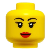 Minifig Head Harumi, Black Eyebrows, Red Lips, Smile / Angry, Teeth