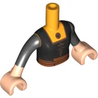 Minidoll Torso Girl with Black Tunic, Bright Light Orange Shirt, Dark Orange Belt, Trim, Light Nougat Arms and Hands