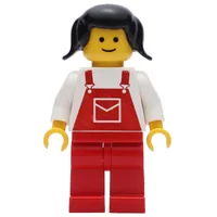 Woman, Red Overalls, Black Hair
