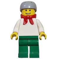 Man, Plain White Torso, Green Legs, Light Bluish Gray Helmet, Red Scarf