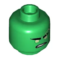 Minifig Head Lloyd, Yellowish Green Eyes, Lime Lightning Bolts, with Lopsided Frown Print