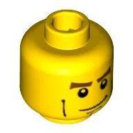 Minifig Head Harry Osborn / Aquaraider / Knight / Dwarf, Brown Eyebrows, Vertical Cheek Lines, Chin Dimple Print [Blocked Open Stud]