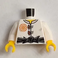 Torso Robe, Clasps, Tied Black Sash Belt, Orange Flower Emblem on Chest / Pipe in Waistline on Back Print, White Arms, Yellow Hands