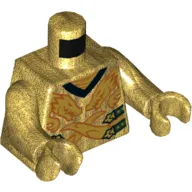 Torso Robe, 2 Gold Dragons, Black Trim V-Neck, Dark Green Straps Print, Pearl Gold Arms and Hands