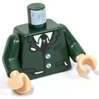 Torso Torn Suit with Buttons, Shirt and Tie Print, Dark Green Arms, Light Nougat Hands