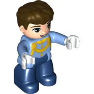 Duplo Figure with Thick Hair Combed Forward, with Gold Details on Shirt, Dark Blue Legs, White Hands (Prince)