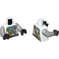 Torso, Ninja Robe, Silver Trim, Belt, Medium Azure Sash, Olive Green Rope, Silver Buckle print, Light Bluish Grey Arms, Black Hands