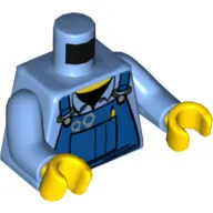 Torso Mechanic Blue Overalls, Tools in Pocket Print, Plain Back, Medium Blue Arms, Yellow Hands