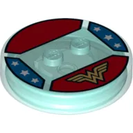 Function Brick Round 4 x 4 x 2/3 with 2 Studs and Gold Wonder Woman Symbol Print