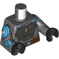 Torso, Silver/Dark Azure Mandalorian Armor, Reddish Brown Utility Belt print, Dark Bluish Gray Arms, Black Hands