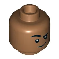 Minifig Head Kingo, Thick Eyebrows, Smile, Open Mouth / Closed Mouth with Raised Right Eyebrow Print