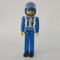 Technic Figure Blue Legs, White Top with Zip & Shoulder Harness Print, Blue Arms - Blue Helmet