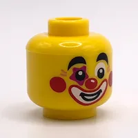 Minifig Head Clown, Thick Eyebrows, Red Cheeks, Nose and Star on Eye Make-up, White Mouth with Red Outline Print