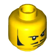 Minifig Head Rodney Rathbone, Sideburns, Moustache, Wrinkles and Smirk Print [Hollow Stud]