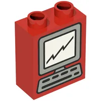 Duplo Brick 1 x 2 x 2 with Computer Monitor and Keyboard Print